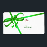 Märkre för grönt Ribbon Gift Fraktsedel<br><div class="desc">Etiketter på röda Juletiketter. © TDSwhite</div>
