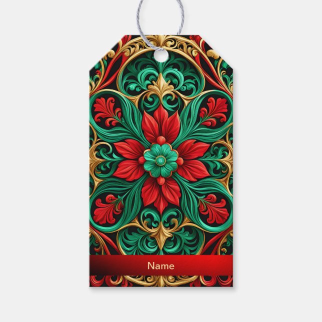 Märkre för Helgdag av dekorativ röd Grönt Presentetikett (Framsidan)