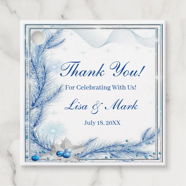 Märkre för julbröllop, blå Gräs,  Gåvor Etiketter (Framsida)