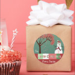 Märkre för julgåva från Snögubbe Candy cane Träd Runt Klistermärke<br><div class="desc">Grönt och Röda Snögubbe Candy cane Träd till och från gift Märkre från tomten eller från dig.</div>