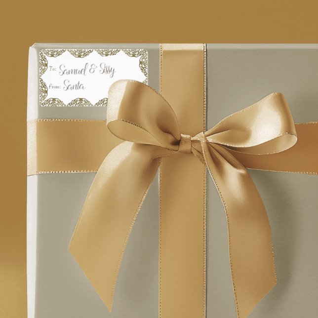 Märkre för julklapp i Guld Ornament Swirl Adressetikett (Skapare uppladdad)
