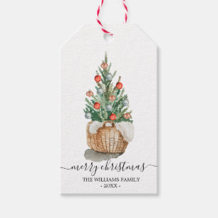 Märkre för julklapp i träd, dekorerad  presentetikett
