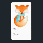 Märkre för julklapp i unge-gåva (till och från) fraktsedel<br><div class="desc">Kute illustrerade julklappsetiketter med en inkapslad räv unge med en varm vintersjal och ett korkat svan i snö. Sarah Trett målar och utformar vattenfärgen.</div>