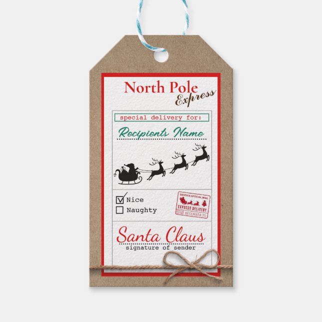 Märkre för julklapp North Pole Express Brown Jute  Presentetikett (Framsidan)