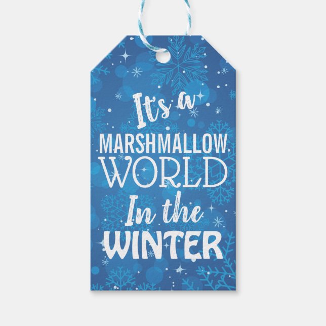 Märkre för julmarmallow World Blue Gift Presentetikett (Framsidan)