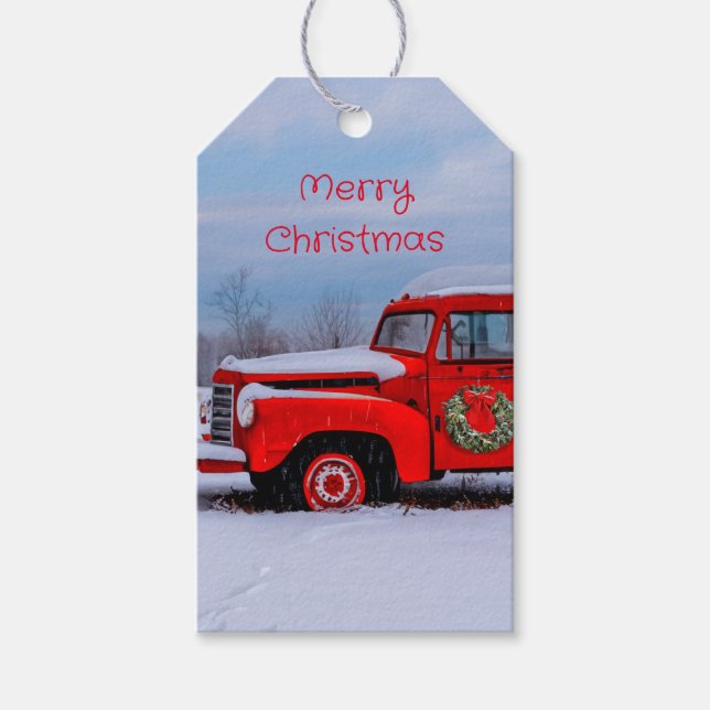 Märkre för jultillsatsen Red Lastbil Festive Land  Presentetikett (Framsidan)