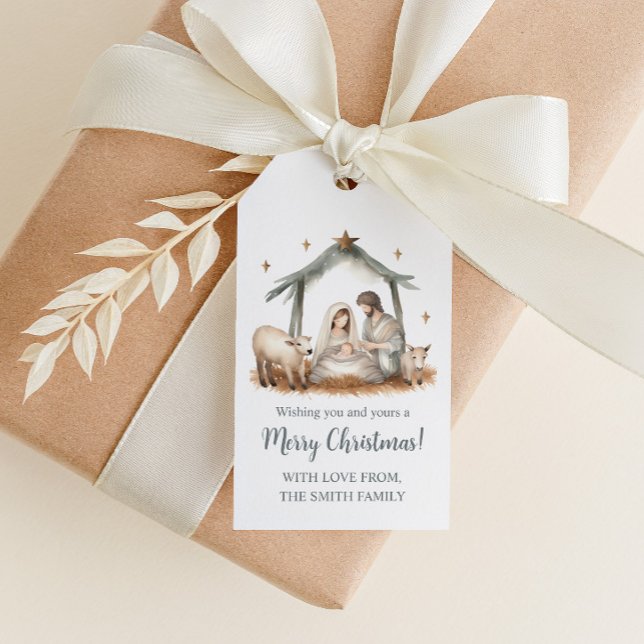 Märkre för jultomatiskscen presentetikett (Sweet Christmas Nativity Scene Gift Tags)
