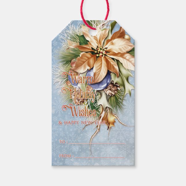 Märkre för jultomte Poinsetta Warm Helgdag Önskemå Presentetikett (Framsidan)