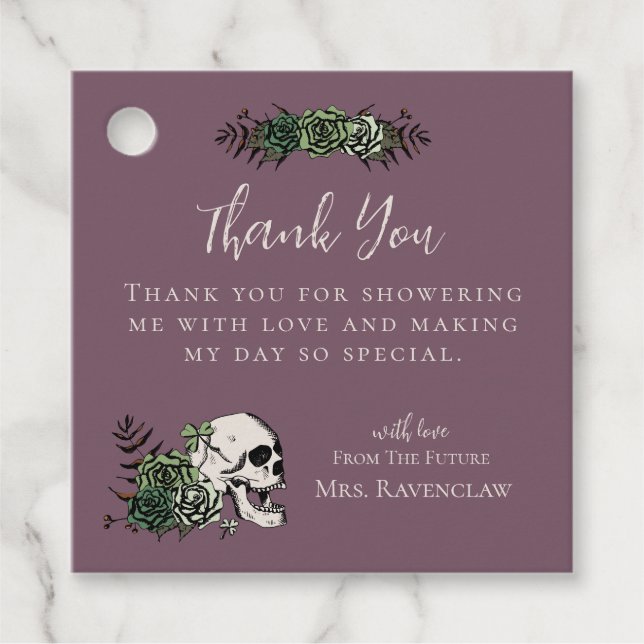 Märkre för lila Blommigt Skull & Ro gotiic Tacks Gåvor Etiketter (Framsida)