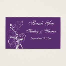 Märkre för lila och vit Blommigt-bröllop Visitkort