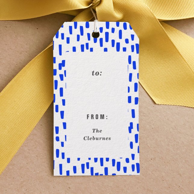 Märkre för ljusblå sken presentetikett (Dashing bright blue hand-drawn gift tag.)