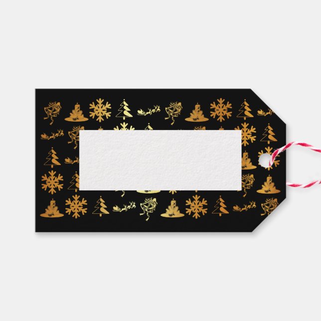 Märkre för lyxsvart och guld christmas figurer presentetikett (Framsidan (Horizontal))