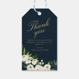 Märkre för marin blå elfenbensvit blommigt presentetikett