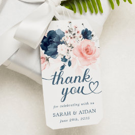 Märkre för marin blå och  Rosa Blommigt Gift Presentetikett