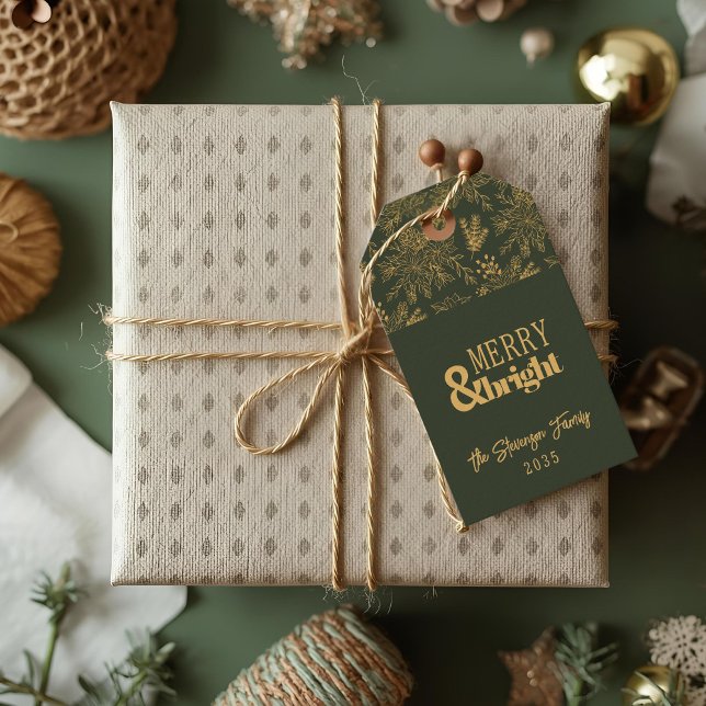 Märkre för merry & Bright Grönt Poinsettia Helgdag Presentetikett (Skapare uppladdad)