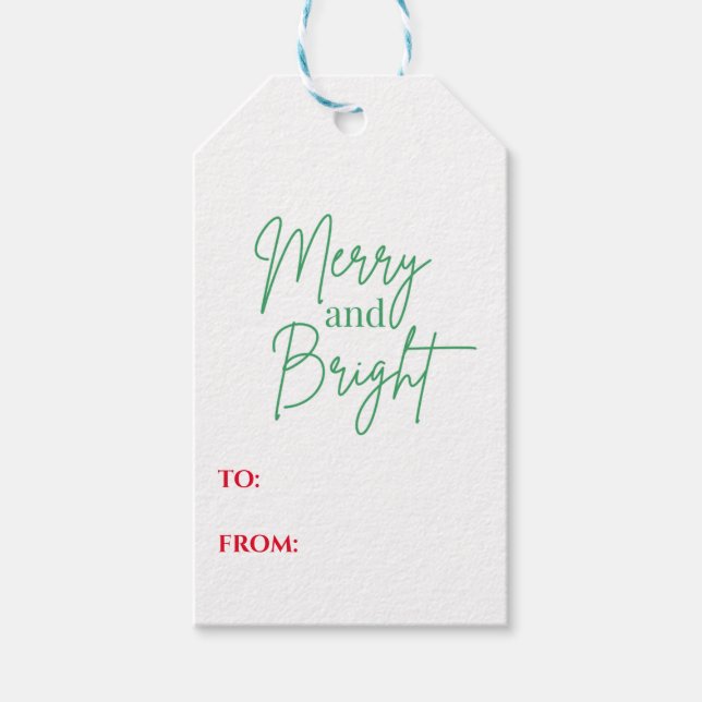 Märkre för Merry och Bright Helgdag Gift Presentetikett (Framsidan)