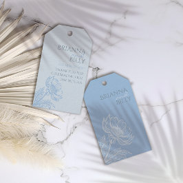 Märkre för minimalistisk, blå Blommigt-bröllop Presentetikett