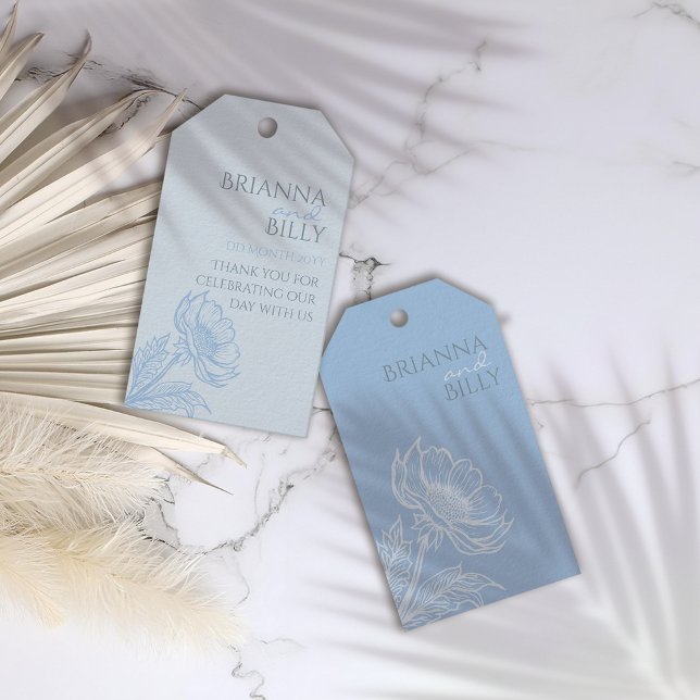 Märkre för minimalistisk, blå Blommigt-bröllop Presentetikett (Skapare uppladdad)