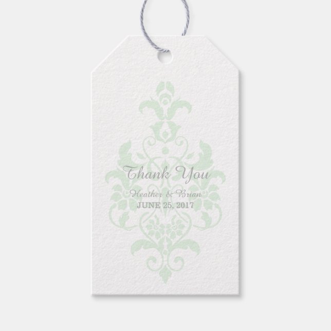 Märkre för Mint Grönt Subtle Damask Wedding Gift Presentetikett (Framsidan)