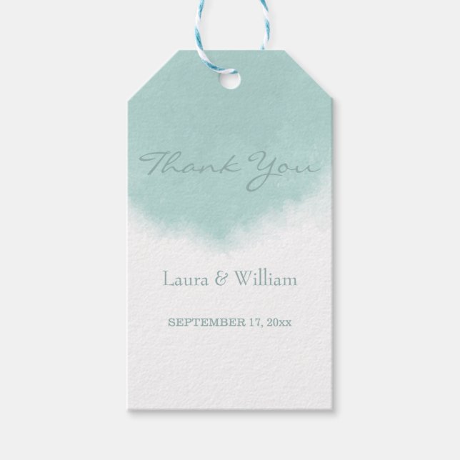 Märkre för Mint Grönt Watercolor Bröllop Gift Presentetikett (Framsidan)