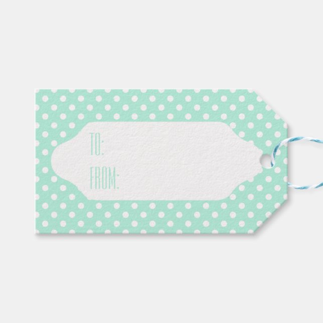 Märkre för Mint grönt & White polka dots-gåvor Presentetikett (Framsidan (Horisontell))