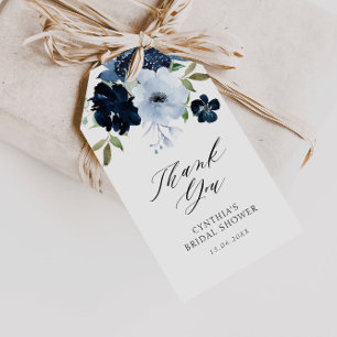 märkre för möhippa av marin och ljusblå blommigt presentetikett