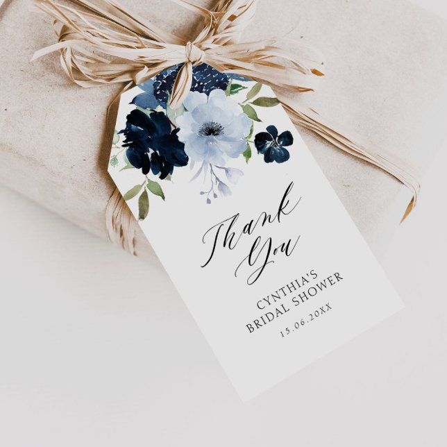 märkre för möhippa av marin och ljusblå blommigt presentetikett (Skapare uppladdad)