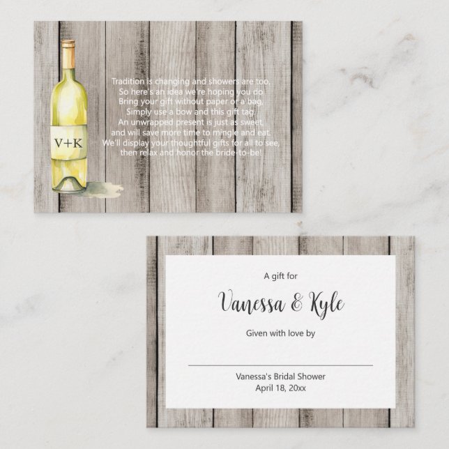 Märkre för möhippa av Rustic Vin Flaska visning Tilläggskort (Fram/baksida)