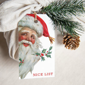 Märkre för NICE LIST-Vintagen Santa Helgdag Gift Presentetikett