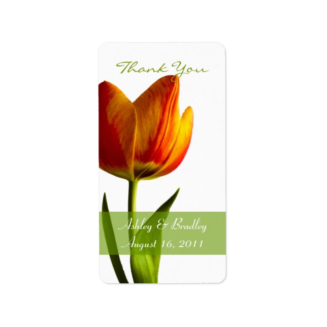 Märkre för orange Tulip Wedding Favor Adressetikett (Framsidan)