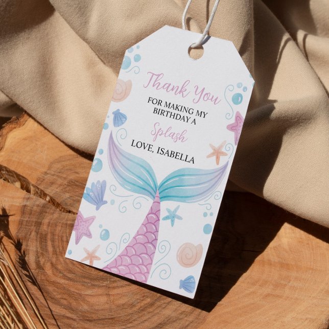 Märkre för pastellSjöjungfruns Födelsedagsfest Presentetikett (Skapare uppladdad)