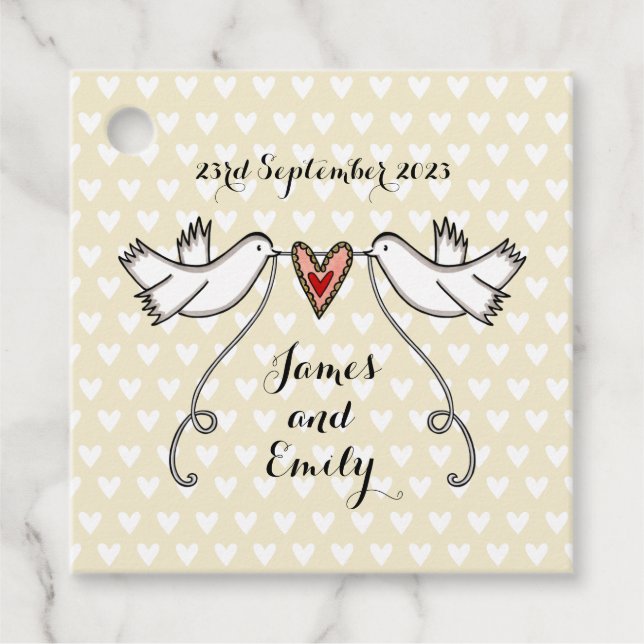 Märkre för personlig White Doves Wedding Favor Gåvor Etiketter (Framsida)
