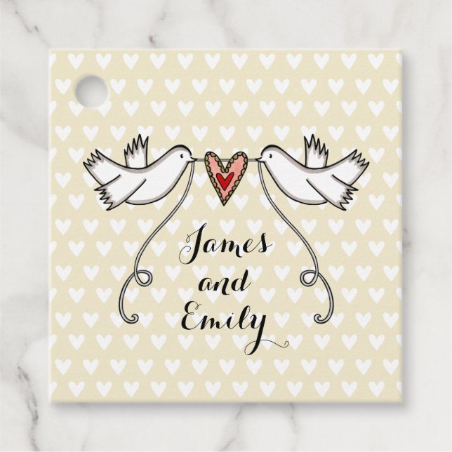 Märkre för personlig White Doves Wedding Favor Gåvor Etiketter (Framsida)