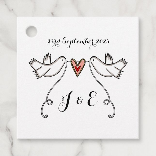 Märkre för personlig White Doves Wedding Favor Gåvor Etiketter (Framsida)