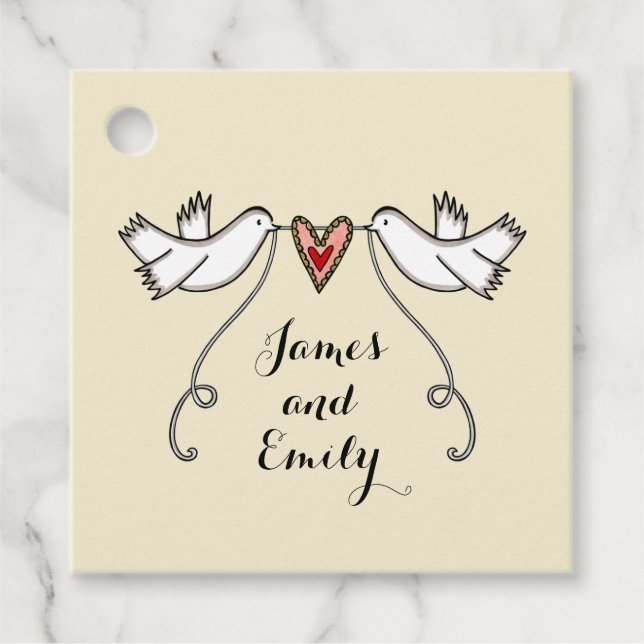 Märkre för personlig White Doves Wedding Favor Gåvor Etiketter (Framsida)