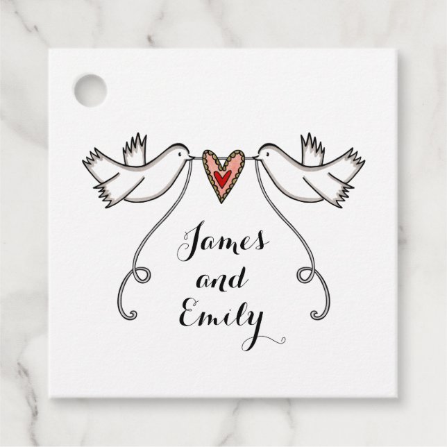 Märkre för personlig White Doves Wedding Favor Gåvor Etiketter (Framsida)