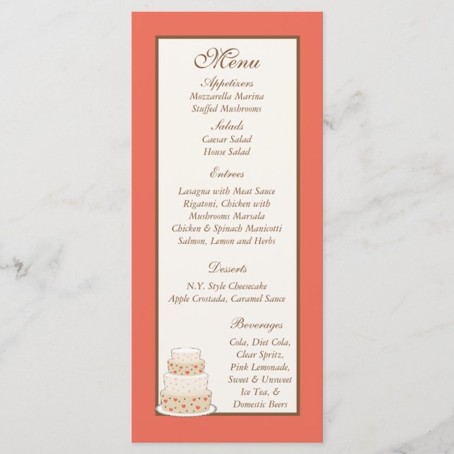 Märkre för Red/Creme Bröllop Cake Menu Meny (Framsida)