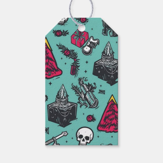 Märkre för Rockin'Skull Gift (Grönt/svart) Presentetikett (Framsidan)