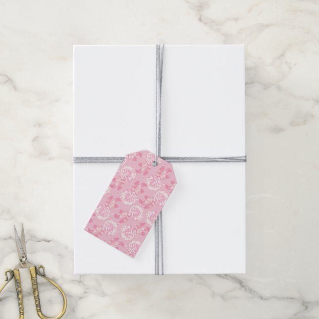 Märkre för rosa av löv och blommor presentetikett (Med Snöre)