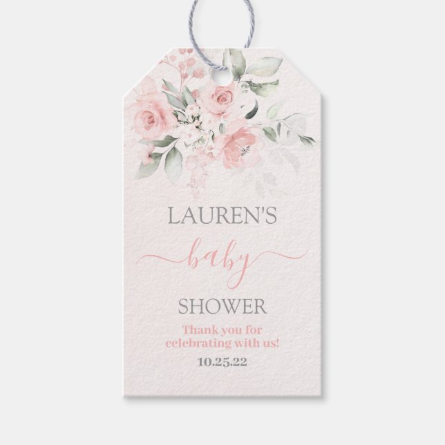 Märkre för  Rosa Blommigt Baby Shower Girl Gift Presentetikett (Framsidan)
