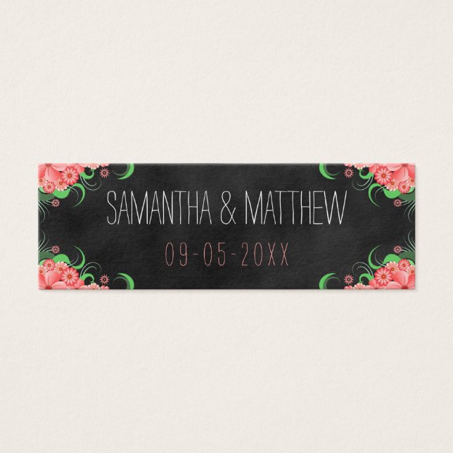 Märkre för rosa Blommigt Black Chalkboard-bröllops Litet Visitkort (Framsidan)