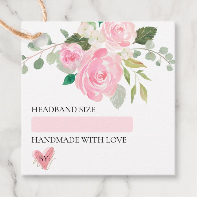 märkre för  rosa, grön babyduschhuvudband gåvor etiketter (Framsida)