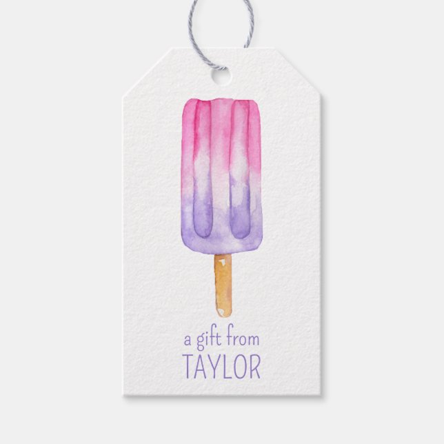 Märkre för Rosa och Lila av vattenfärgen Popsicle  Presentetikett (Framsidan)