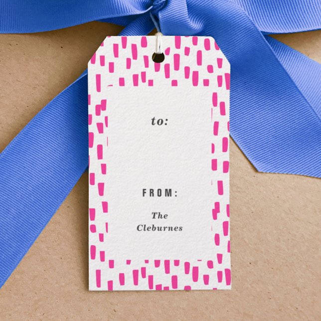 Märkre för shock rosa Dash Gift Presentetikett (Dashing bright pink hand-drawn gift tag.)