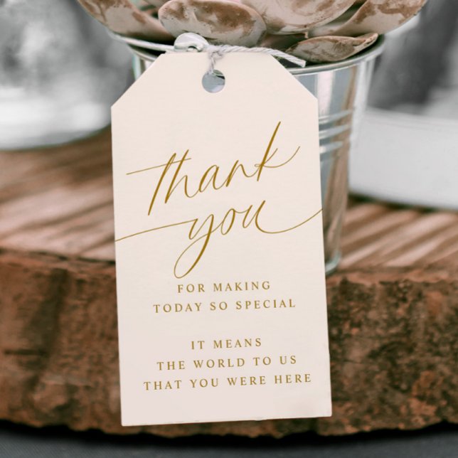 Märkre för Soft Romantic Guld och Cream Wedding Fa Presentetikett (Wedding Favor Tags - Thank you tags for wedding favors - soft romantic cream and gold)