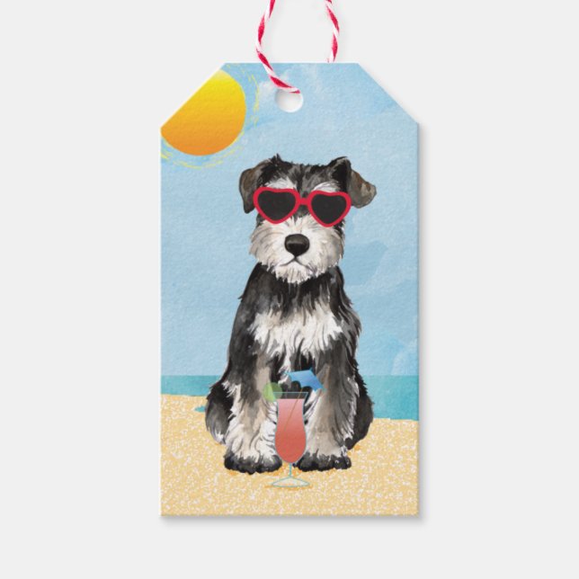 Märkre för sommarminiatyr Schnauzer Gift Presentetikett (Framsidan)