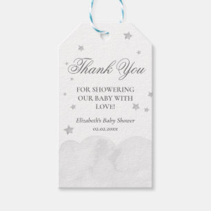 Märkre för Star Grått Baby Shower Tack Gift Presentetikett