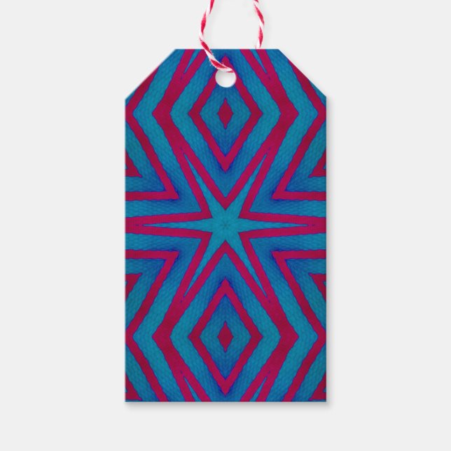 Märkre för Star Red och Blue Geometric Gift Presentetikett (Framsidan)
