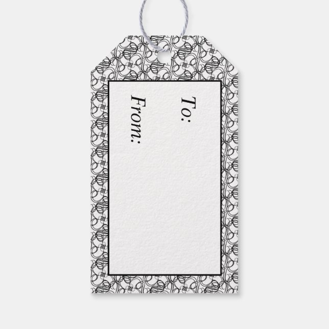 Märkre för svart och vitt snurrande presentetikett (Baksidan)