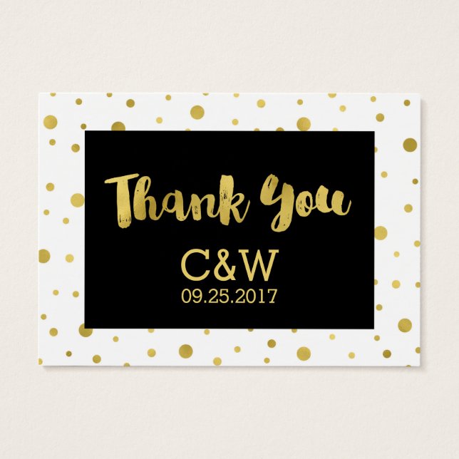 Märkre för svartbröllop med guld-konfetti visitkort (Baksidan)